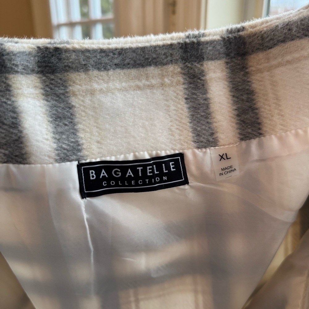 Retro Bagatelle Plaid Mini Skirt Beige Gray A-Line High Waist Size XL - Picture 7 of 9